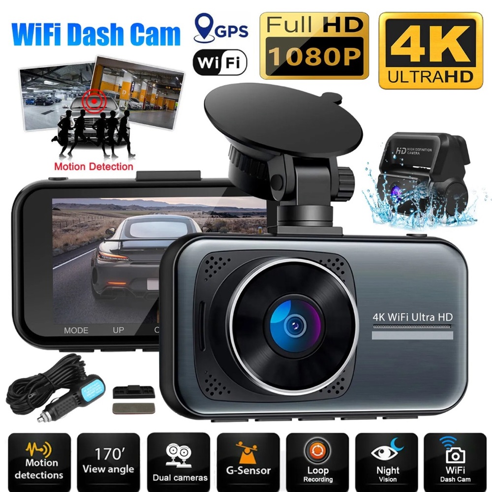 4K HD 1080P DVR Car Dual Lens Dash Cam Front/Rear Video Recorder Cam Gsensor New